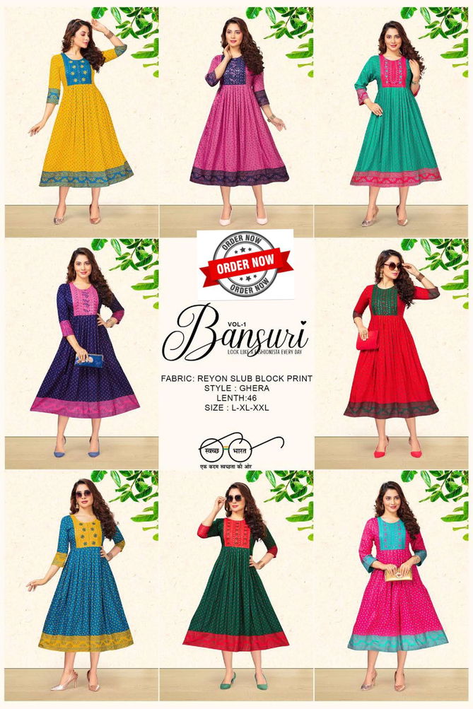 Bansuri Vol 1 By Beauty Rayon Printed Anarkali Kurtis Wholesale Market In Surat With Price
